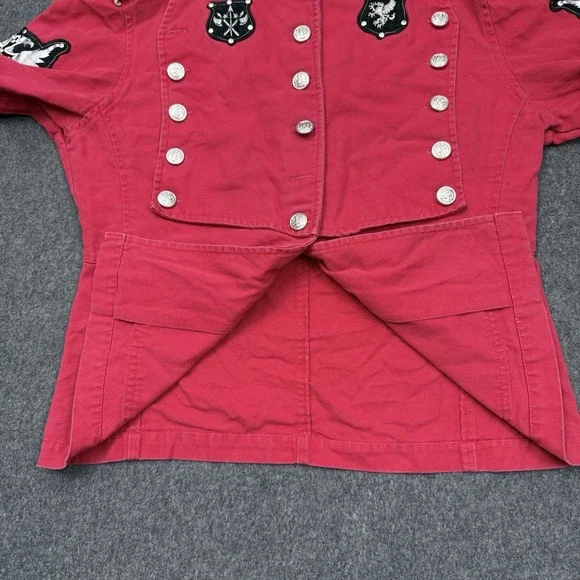 Raw Blue Military Jacket Large Red Embroidered Patch Button Coat - Picture 12 of 16